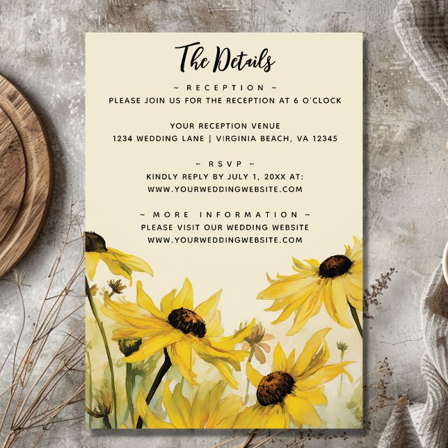 Watercolor Yellow Daisies | Daisy Wedding Details Begleitkarte (Front - Watercolor Yellow Daisies  Daisy Wedding Details Enclosure Card)