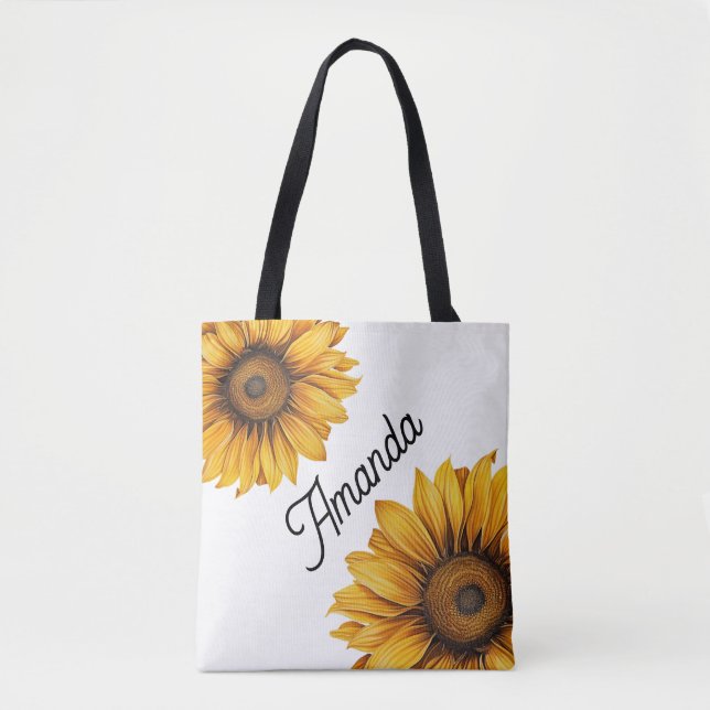 Watercolor Yellow Diagonal Script Name Sonnenblume Tasche (Vorderseite)