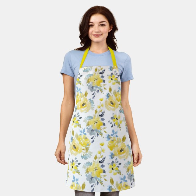 Watercolor Yellow Floral Pattern Schürze (Getragen)