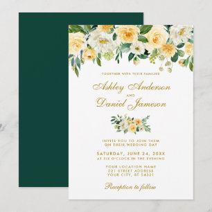 Watercolor Yellow Gold Hunter Green Wedding Einladung