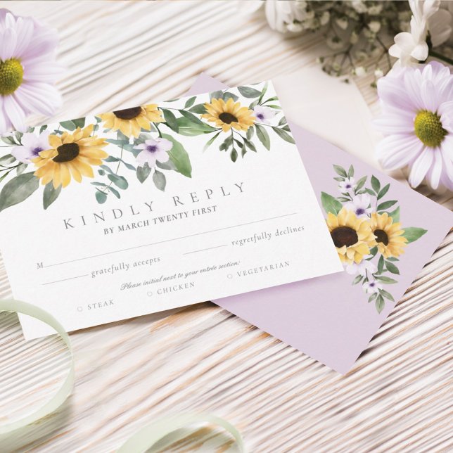 Watercolor Yellow Sunflowers & Purple Flowers RSVP (Von Creator hochgeladen)