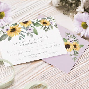 Watercolor Yellow Sunflowers & Purple Flowers RSVP Karte