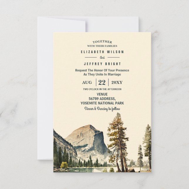 Watercolor Yosemite National Park Wedding Ca US Einladung (Vorderseite)