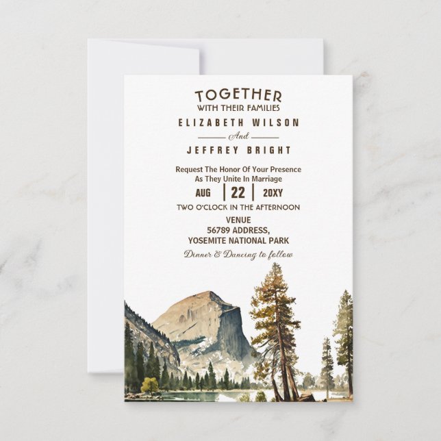 Watercolor Yosemite National Park Wedding Ca US I Einladung (Vorderseite)