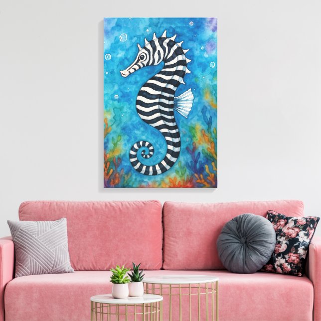 Watercolor Zebra Seahorse Leinwanddruck (Insitu (Wohnzimmer))