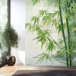 Watercolor Zen Bamboo Harmonie Duschvorhang