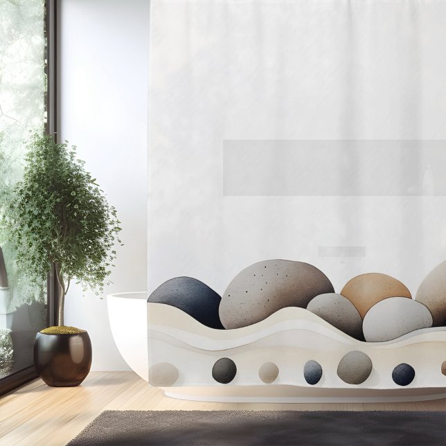 Watercolor Zen Stone Garden Japanischer Stil Duschvorhang (Von Creator hochgeladen)