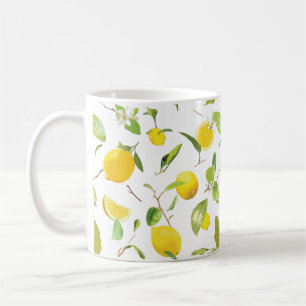Watercolor-Zitrone u. Blätter 2 Kaffeetasse