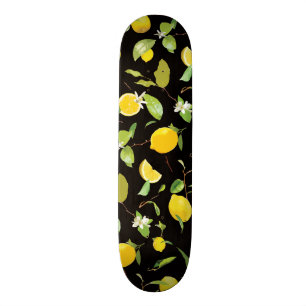 Watercolor-Zitrone u. Blätter Skateboard