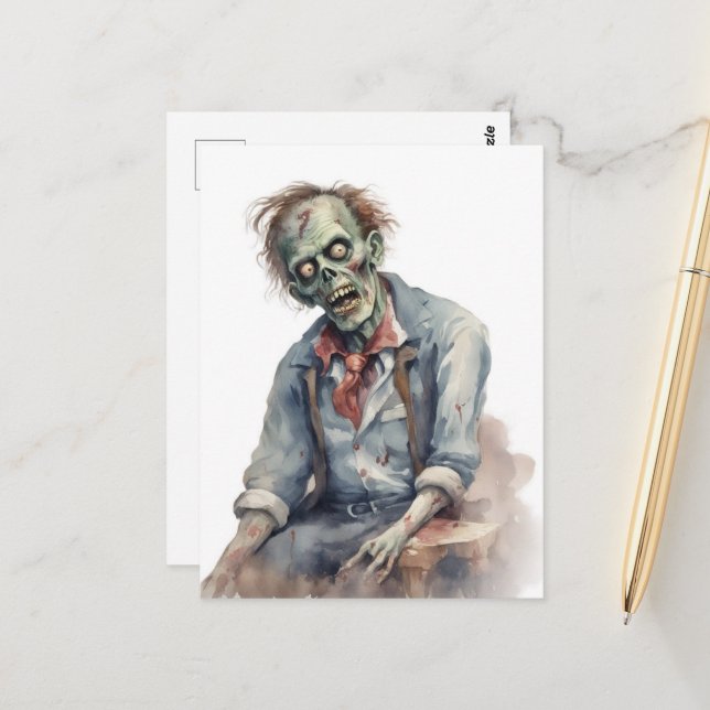 Watercolor Zombie Postkarte (Vorderseite/Rückseite Beispiel)