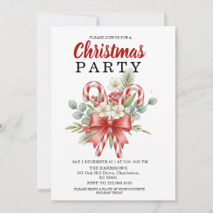 Watercolor-Zuckerrohr & roter Bogen Weihnachten Fe Einladung