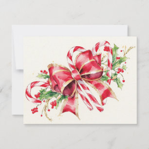 Watercolor-Zuckerstangen-Rotband-Stechpalme Feiertagskarte