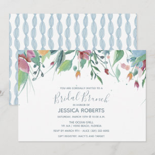 Watercolorblaues Brautbrunch-mit BlumenParty Einladung