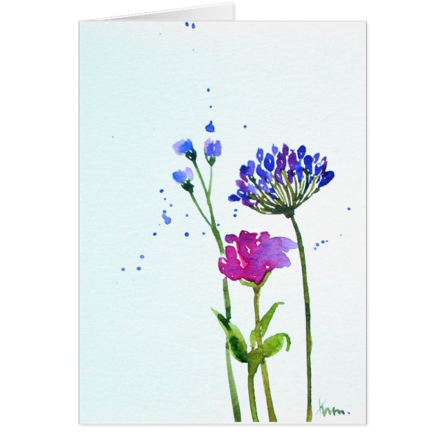 WatercolorBlue leere mit Blumenkarte 5" x7 " (Vorne)