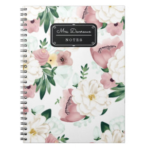 Watercolorchic-romantische Blumen personalisiert Notizblock