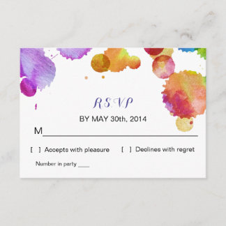 Watercolorfarbe platsche Wedding R S V P RSVP Karte