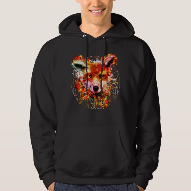 Watercolorfox-Geist-TierBlume des Lebens Hoodie (Vorderseite)