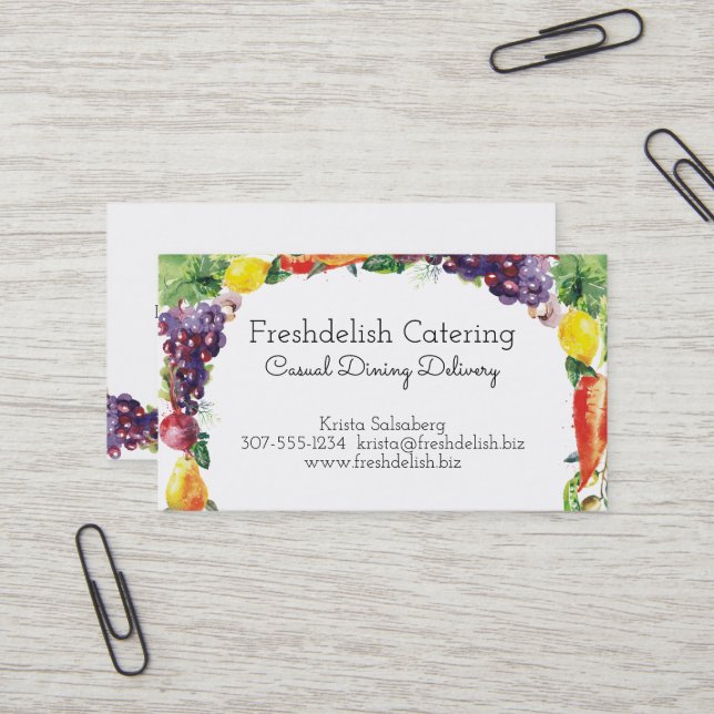 Watercolorfruchtgemüse-Catering-Geschäftskarte Visitenkarte (Vorderseite/Rückseite Beispiel)