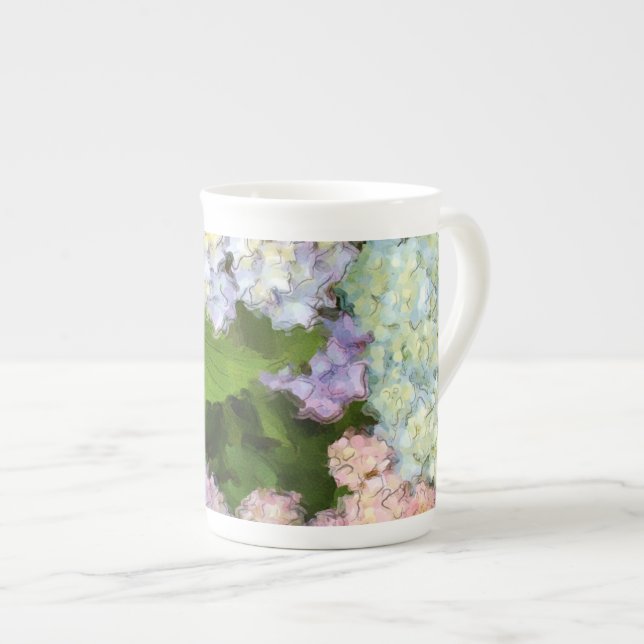 Watercolorhydrangeas-Knochen-China-Tee-Schale Prozellantasse (Vorderseite Rechts)