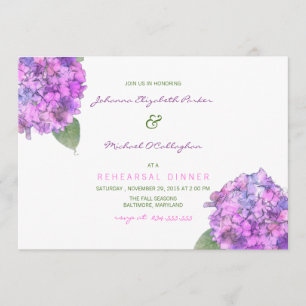 Watercolorlila rosa Hydrangeas-Proben-Abendessen Einladung