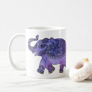 Watercolormandala-Elefant-blaues Lila Kaffeetasse