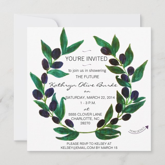 Watercolorolivgrüne Wreath-Brautparty-Einladung Einladung (Vorderseite)