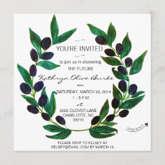 Watercolorolivgrüne Wreath-Brautparty-Einladung Einladung