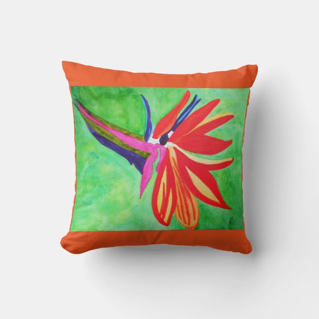 Watercolorparadiesvogel Blume Kissen (Vorderseite)