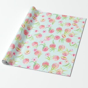 Watercolorpfirsich- und -Blumenverpackungspapier Geschenkpapier