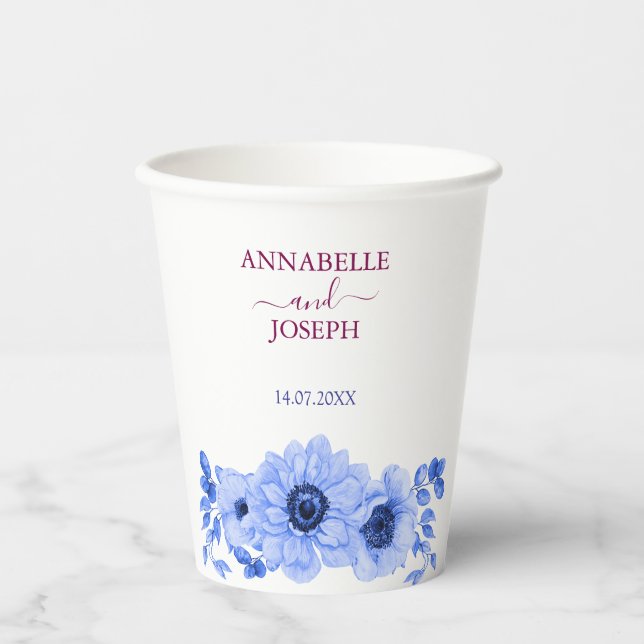 watercolors Florals Modern Botanical Wedding Pappbecher (Vorderseite)