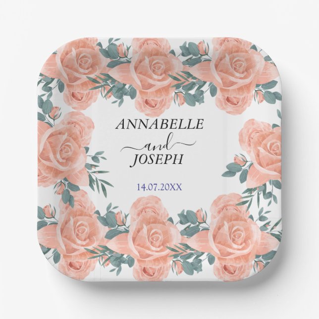 watercolors Florals Modern Botanical Wedding Pappteller (Vorderseite)