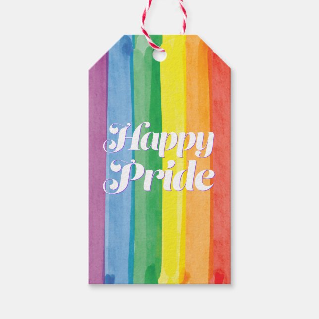 Watercolors Happy Pride Regenbogen Geschenkanhänger (Vorderseite)