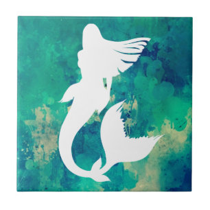Watercolors-Ozean-Farbmeerjungfrau-Silhouette Fliese