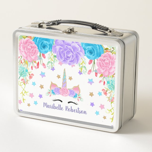 Watercolorunicorn-personalisierte Gewohnheit Metall Lunch Box (Vorderseite)