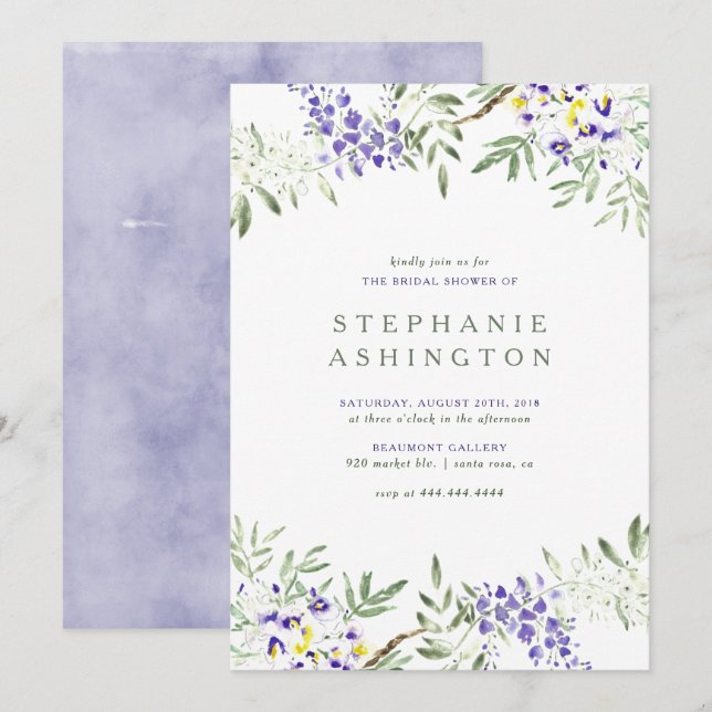 Watercolorwisteria-Brautparty-Einladung Einladung (Vorne/Hinten)