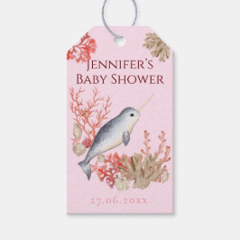 Watercolour baby Narwhal & seashells Baby Birthday Geschenkanhänger
