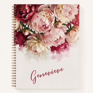 Watercolour Blooms | Elegant Peony Custom Name Notizbuch