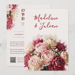 Watercolour Blooms Pfingstrose All-in-one Hochze Einladung
