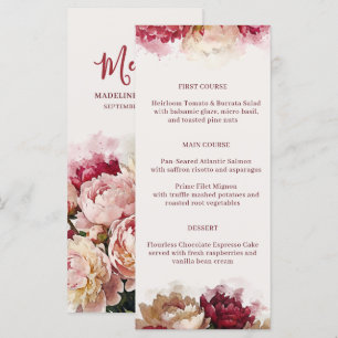 Watercolour Blooms   Romantischer Empfang mit Pfin Menükarte