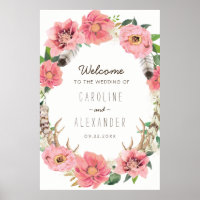 Watercolour Boho Feathers Welcome Sign (24x36)