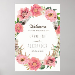Watercolour Boho Feathers Welcome Sign (24x36) Poster