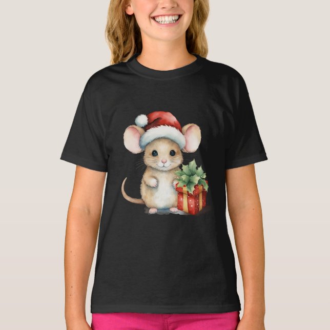 Watercolour Christmas Mouse T-Shirt (Vorderseite)
