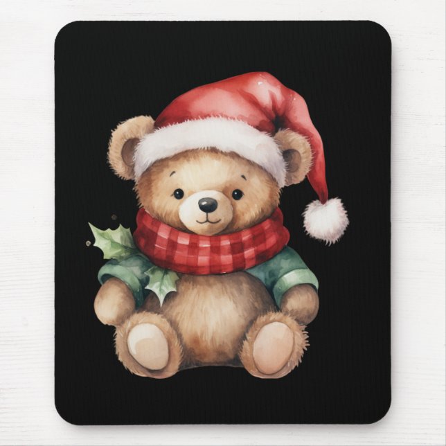 Watercolour Christmas Teddy Bear Mousepad (Vorne)