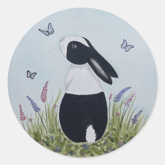 Watercolour Dutch Bunny Rabbit Runder Aufkleber (Vorderseite)
