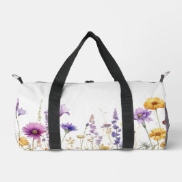 Watercolour field of wildflowers  duffle bag
