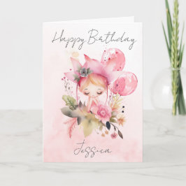 Watercolour Floral Fairy Birthday Card Karte