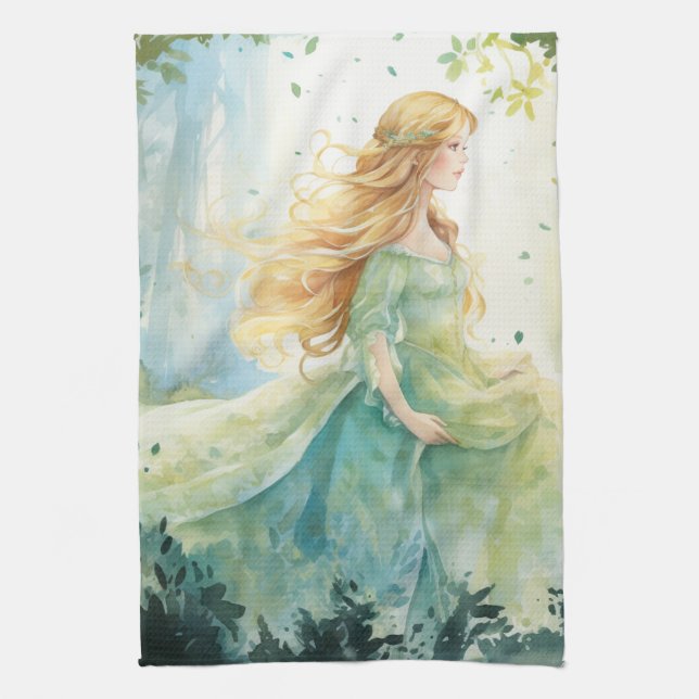 Watercolour Forest Princess Geschirrtuch (Vertikal)