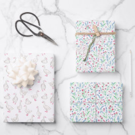 Watercolour Geese and Wildflowers Geschenkpapier Set