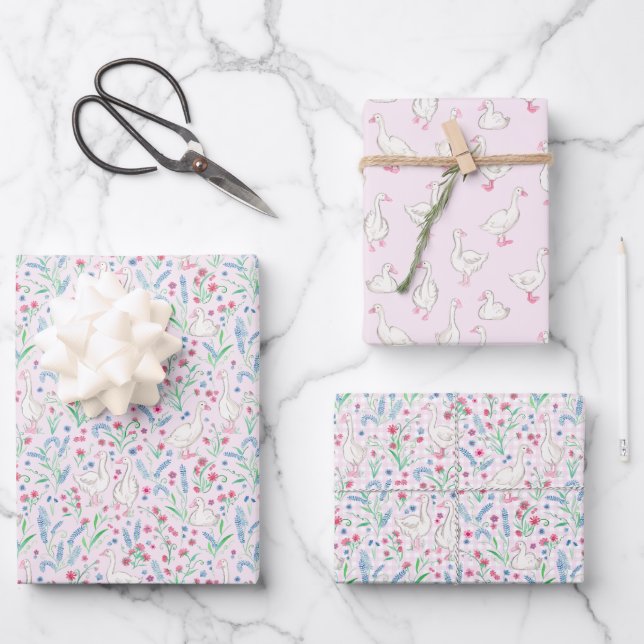 Watercolour Geese and Wildflowers Geschenkpapier Set (Vorderseite)