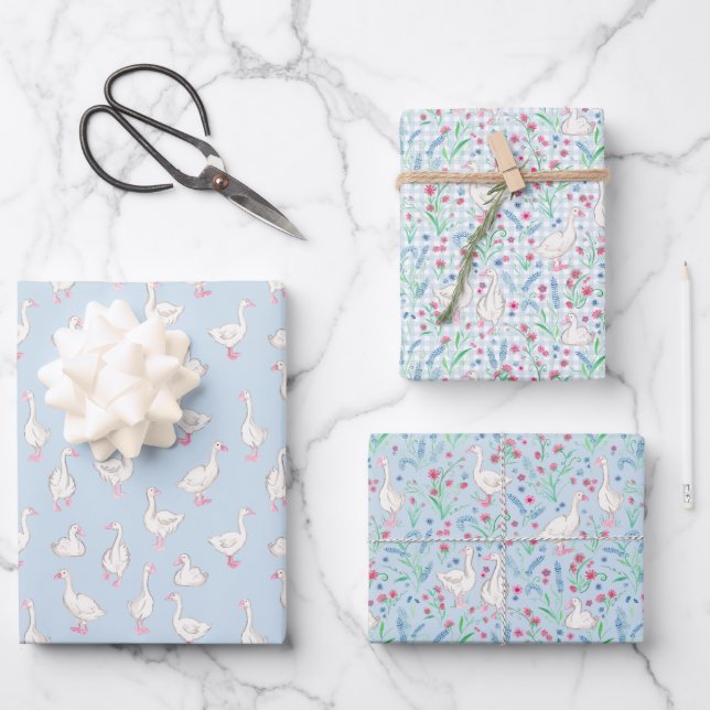 Watercolour Geese and Wildflowers Geschenkpapier Set (Vorderseite)